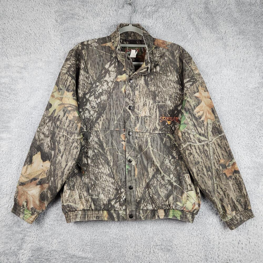 Vintage ScentLok Mossy Oak Jacket Mens Large Brown Break Up Camo Bomber Hunting